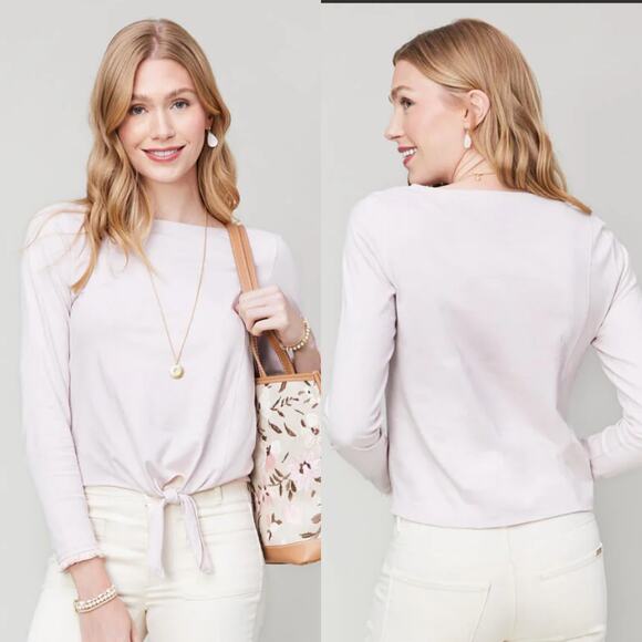 Spartina 449 Top Womens Large Hushed Violet Briella Tie Front Fringe New Classic - Picture 1 of 11